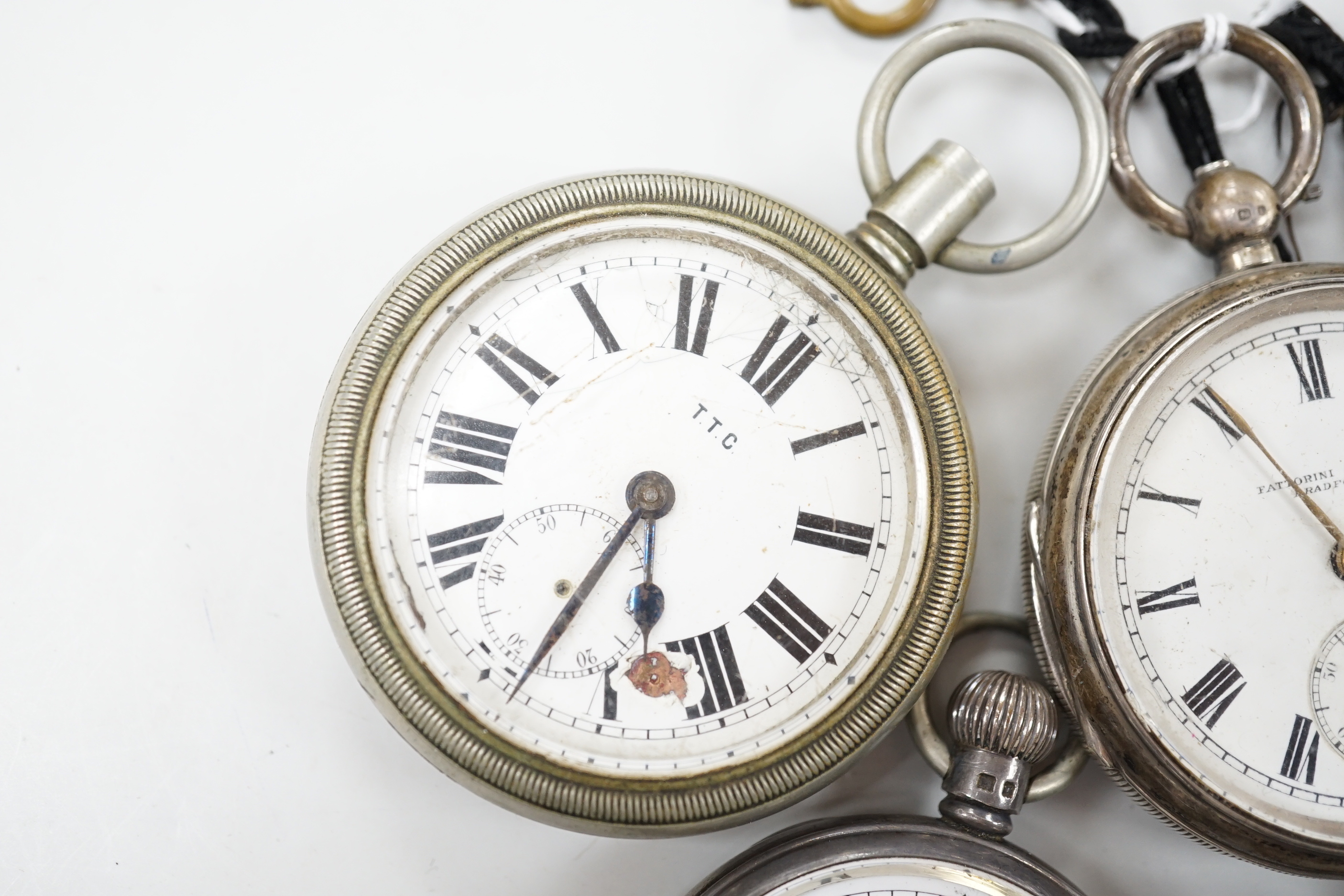 Six assorted pocket watches, including silver by J.W. Benson and gilt metal (a.f.).